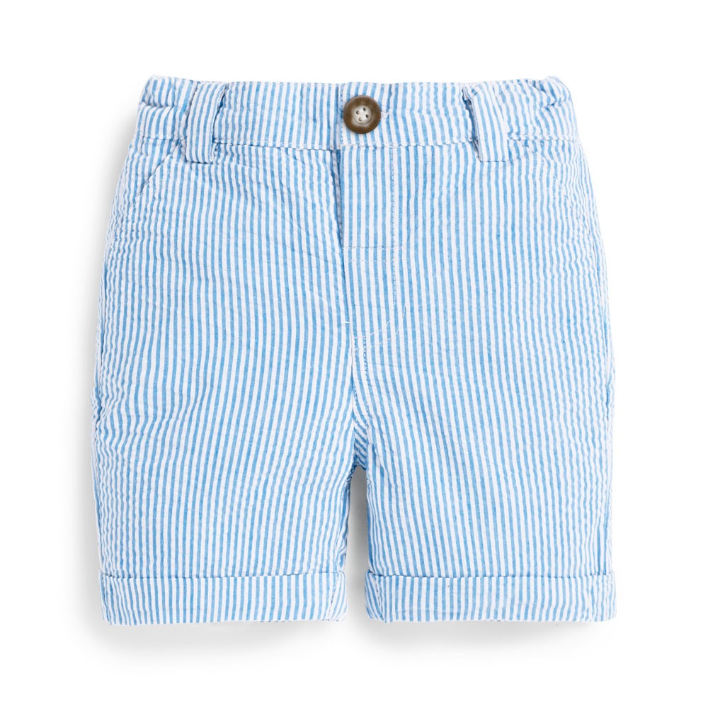 Jojo Maman Bebe Boys' Blue Seersucker Stripe Shorts | Eden Lifestyle