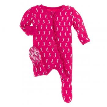 Kickee Pants Muffin Ruffle Footie with Zipper - Strawberry Forest