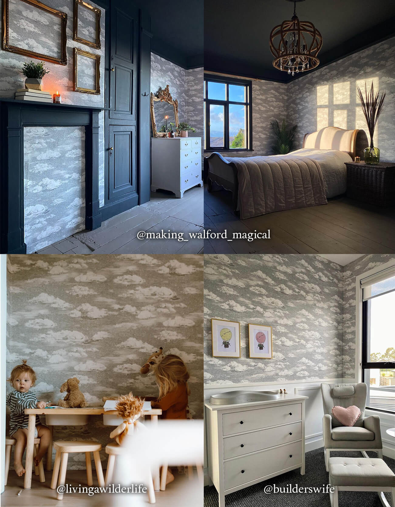 Clouds Grey wallpaper by Sian Zeng in real homes