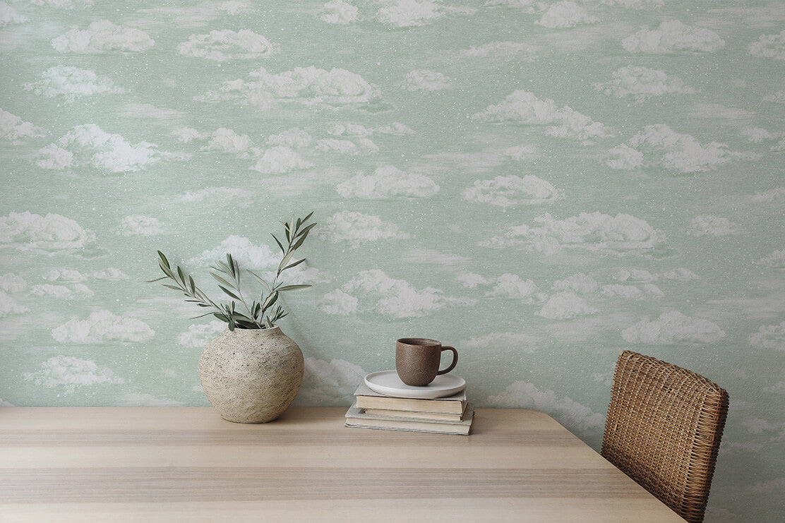 Green clouds wallpaper in dining room