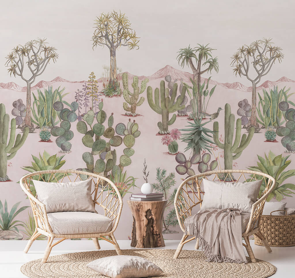 Desert Mural Wallpaper by Sian Zeng in living room