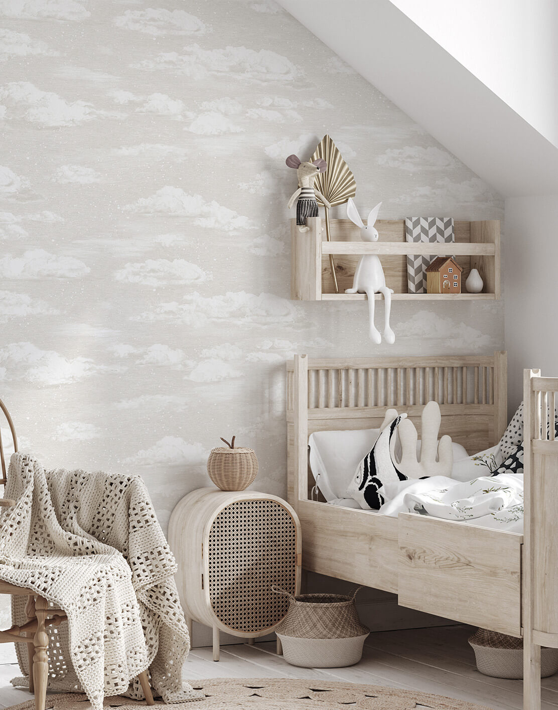 Clouds wallpaper in Stone neutral nursery scandi