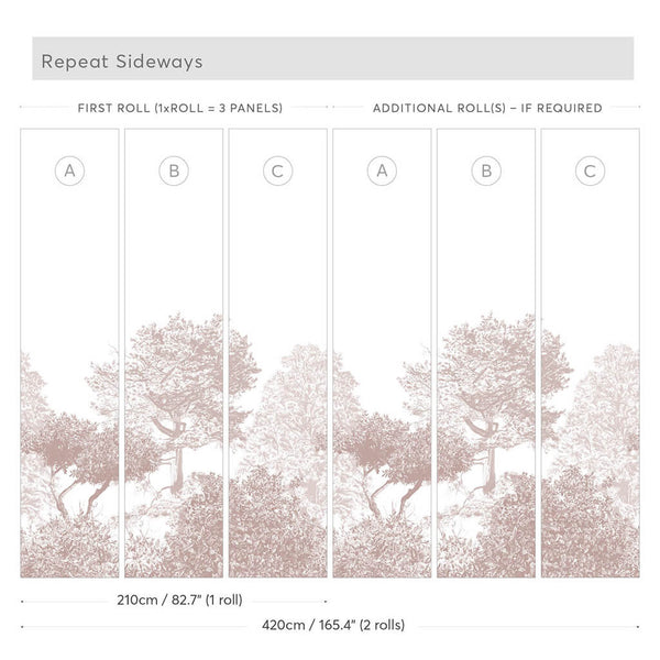 Diagram for brown trees mural wallpaper dimensions