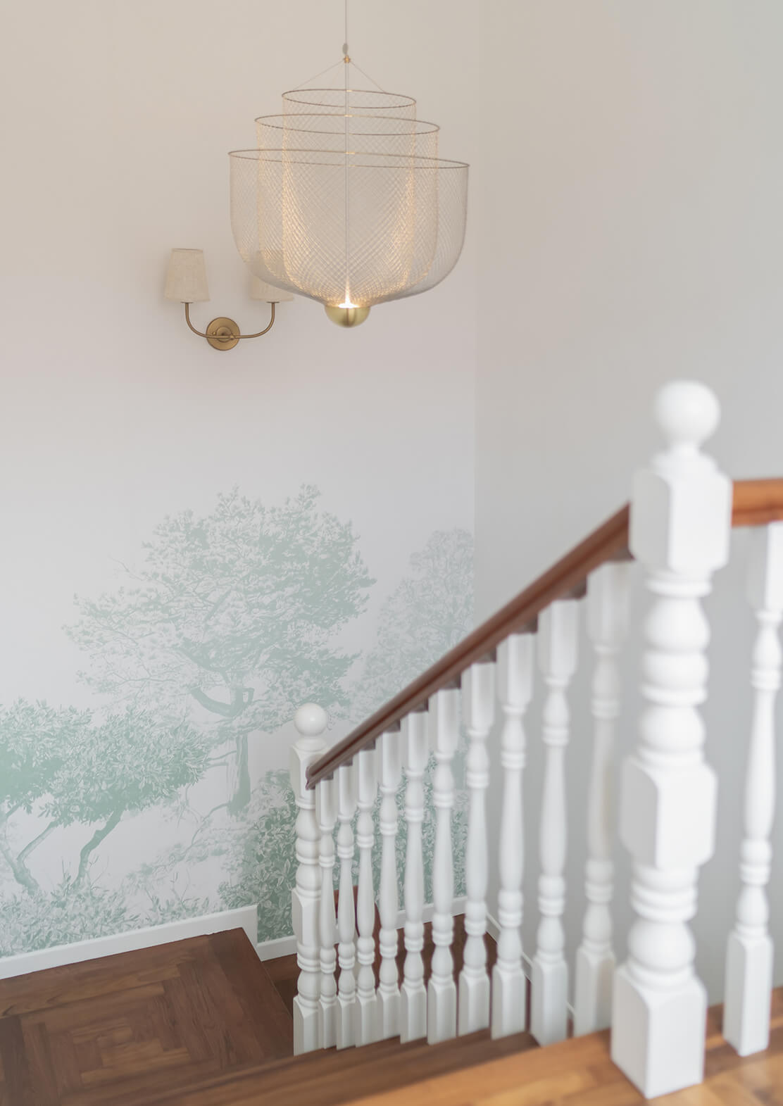 Hua Trees Wallpaper Mural by Sian Zeng in staircase by Priscilla Tan