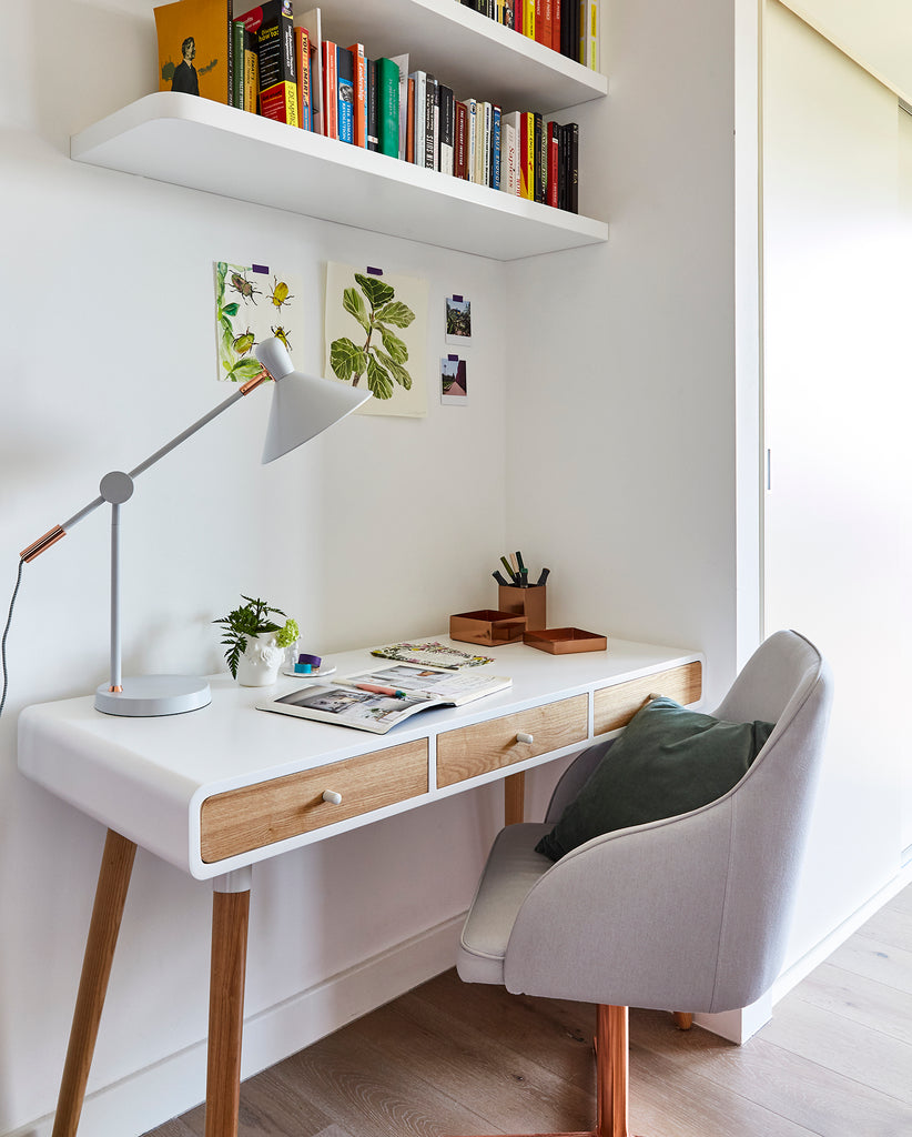 Sian Zeng's contemporary East London home, styled with the Edelweiss Desk from MADE