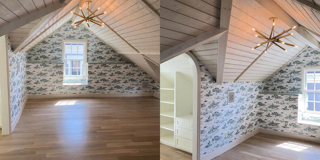 Childrens wallpaper in attic without furniture