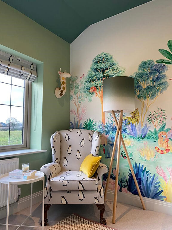 Sian Zeng Jungle mural in a colourful nursery