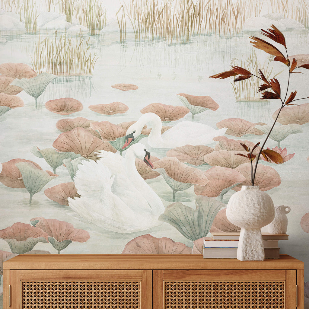 Swan Lake terracotta wallpaper