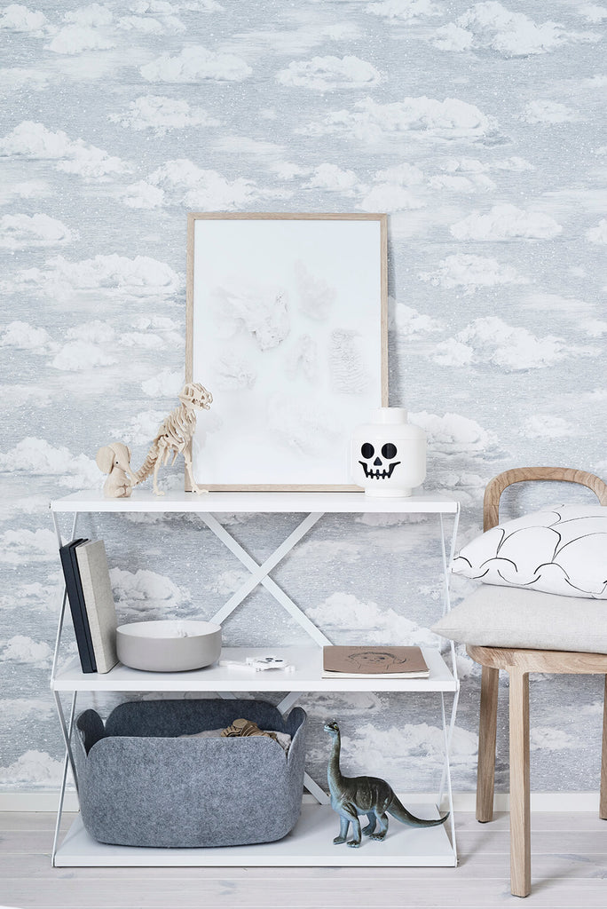 grey clouds wallpaper for minimalist scandi nursery