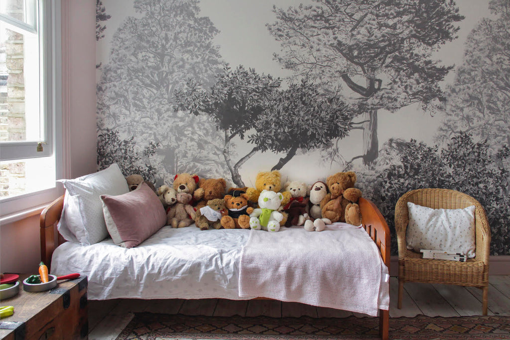 Innenarchitekt von Yoko Kloeden Hua Trees Mural im Schlafzimmer des jungen Mädchens