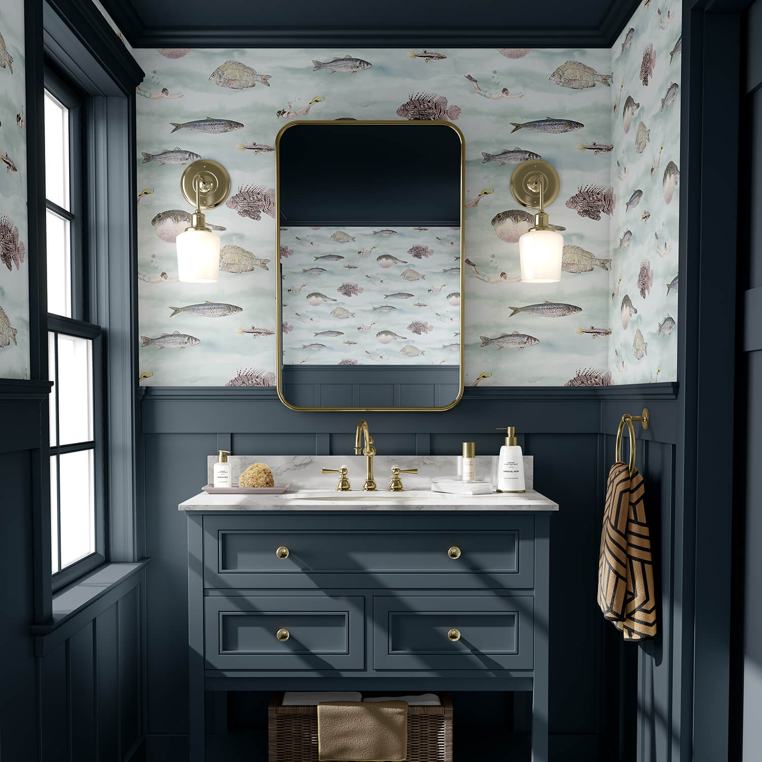 Koi carp wallpaper  Bathroom wallpaper fish Vintage bathroom tile Small  bathroom decor