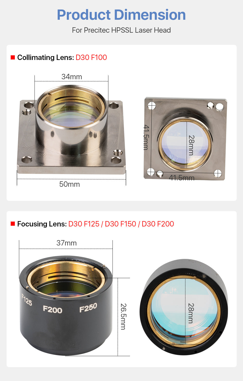 Cloudray Collimating & Focusing Lens For Precitec HPSSL Laser Cutting Head