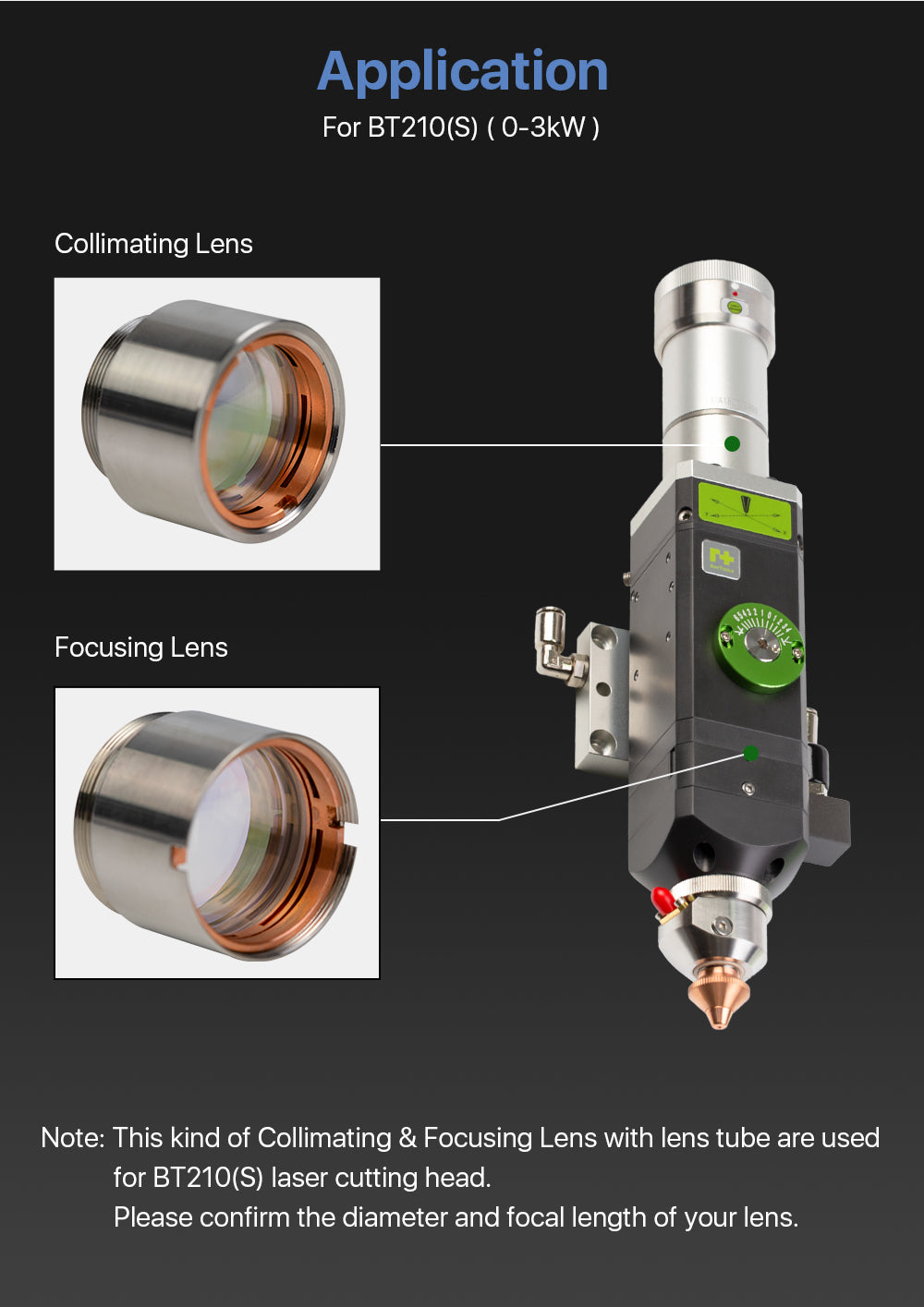 Cloudray Focusing & Collimating Lens With Lens Tube For Raytools BT210(S)