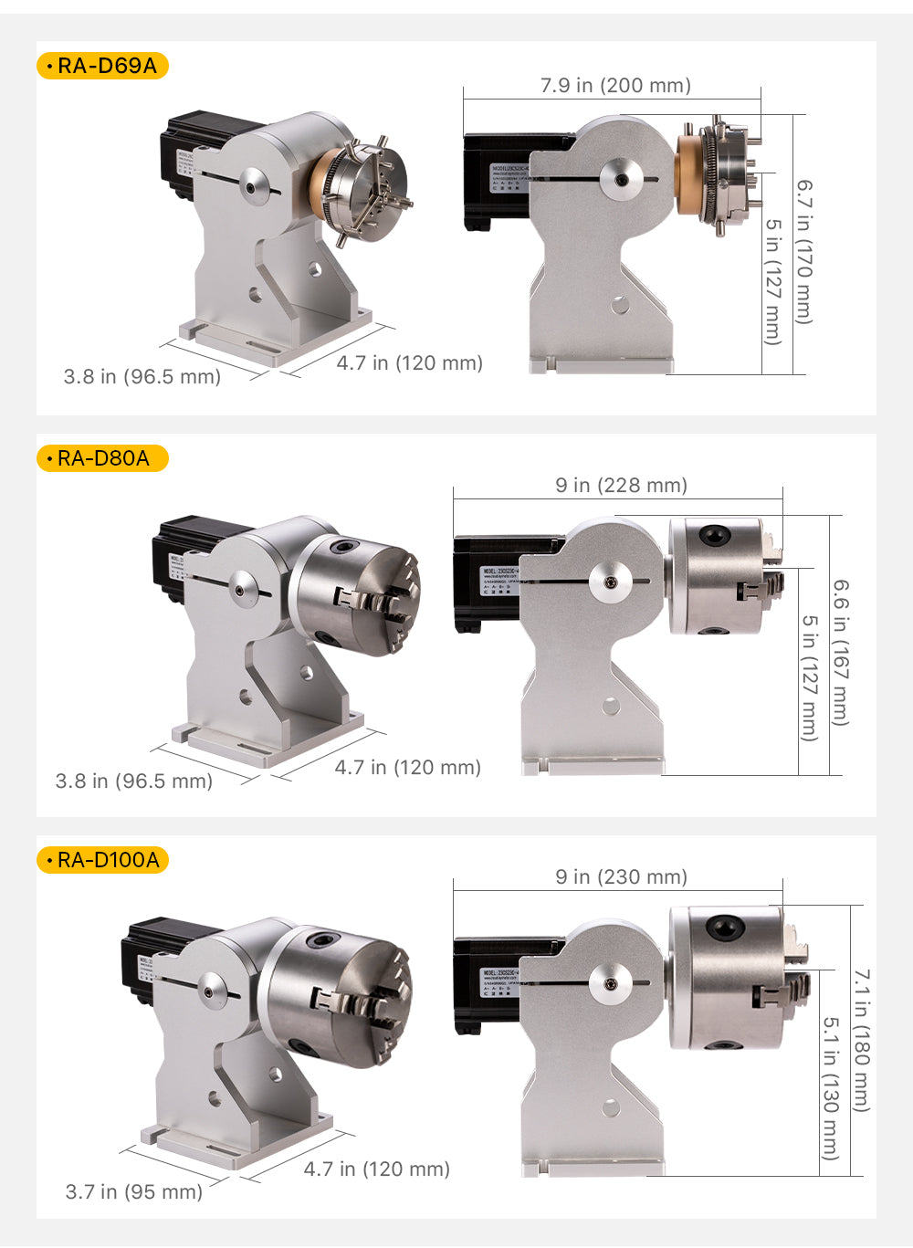 D69 D80 D100 A Series Rotary Attachment Set