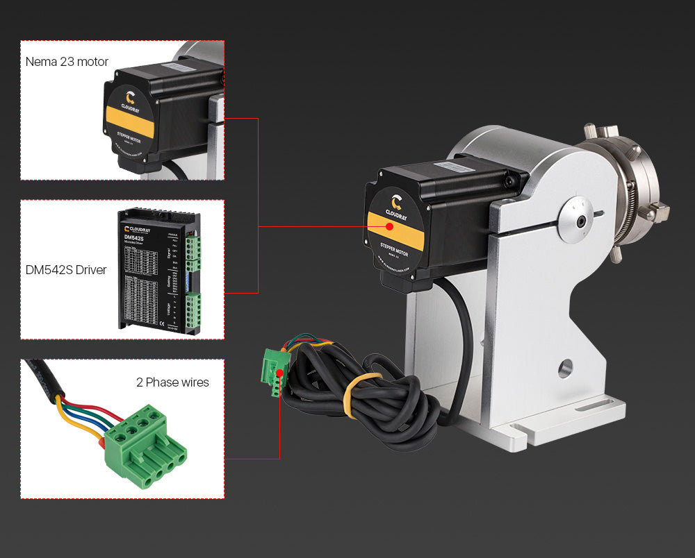 Rotary Attachment Diameter 69mm with Nema23 Motor DM542S Driver for Cuboid Objects Circular Machine
