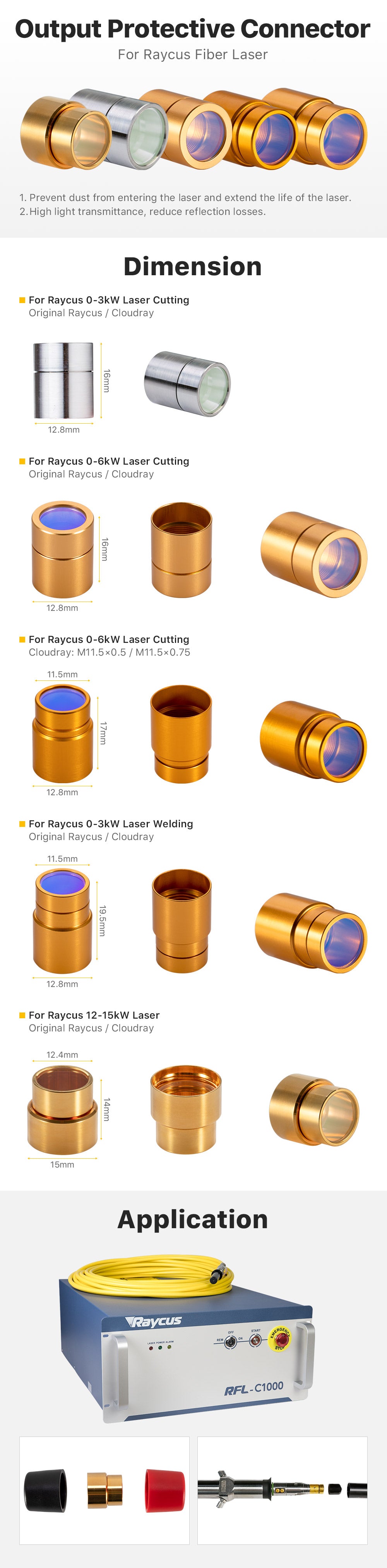 Cloudray Output Protective Connector For Raycus Fiber Laser