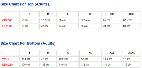 Mens Size chart