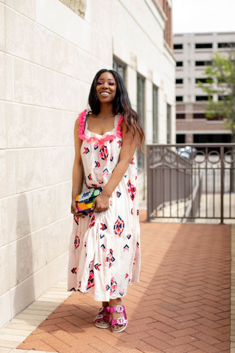 pink boho maxi dress