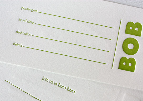 letterpress luggage ticket save the date