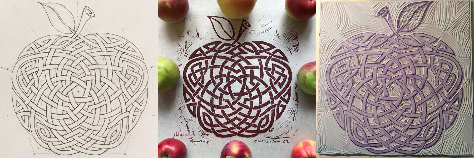 Celtic knotwork apple blockprint art