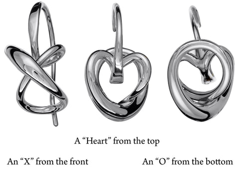 Secret Heart Earrings- A "Heart" from the top, an "X" fromthe front, an "O" from the bottom.