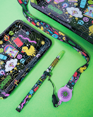 The Ooze limited edition Time Warp collection includes the Twist Slim Pen 2.0, lanyard, and medium and small rolling trays