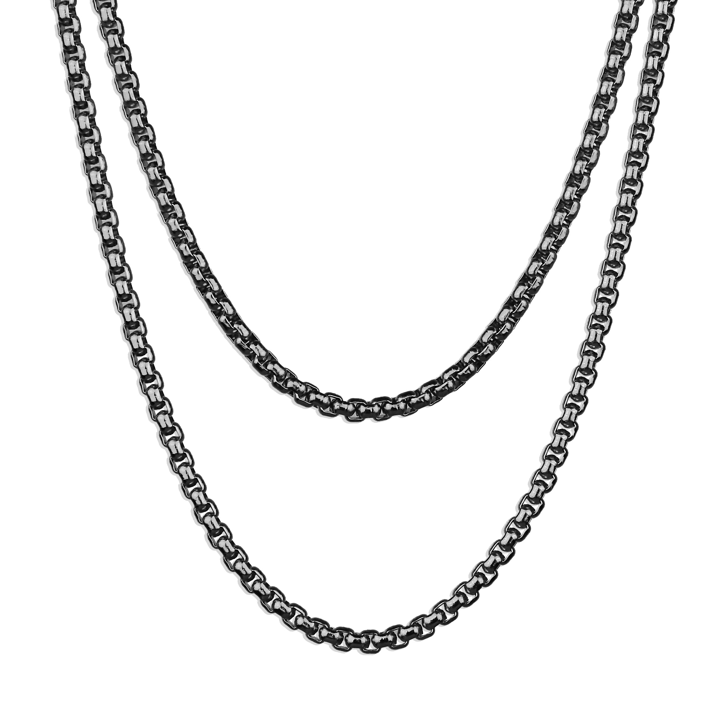 Double Layered Box Chain Necklace - Silver 2mm Both 18 Inches