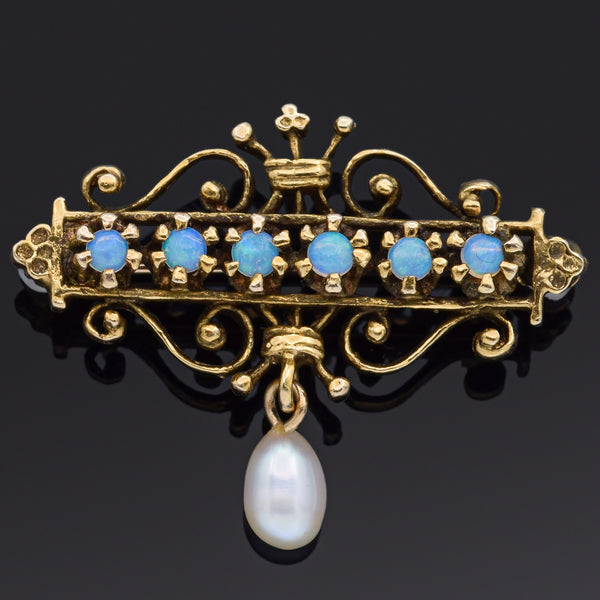 Vintage Casbah 18K Yellow Gold Opal & 0.73 TCW Diamond Brooch Pin Pend –  Blue Ribbon Rarities