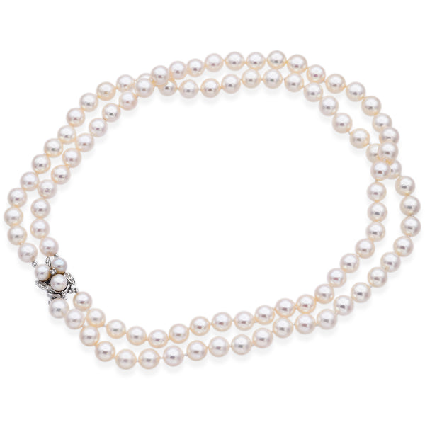Single Strand Cultured Pearl Necklace w/14k White Gold Diamond Clasp