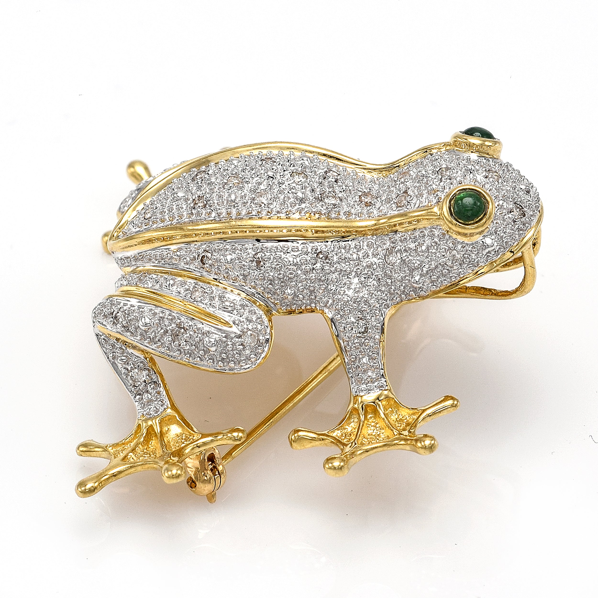 Vintage 14K Yellow Gold Emerald & 0.40 TCW Diamond Frog Brooch Pin Pen ...