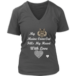 Maine Coon Cat Fills My Heart V-Neck Charcoal