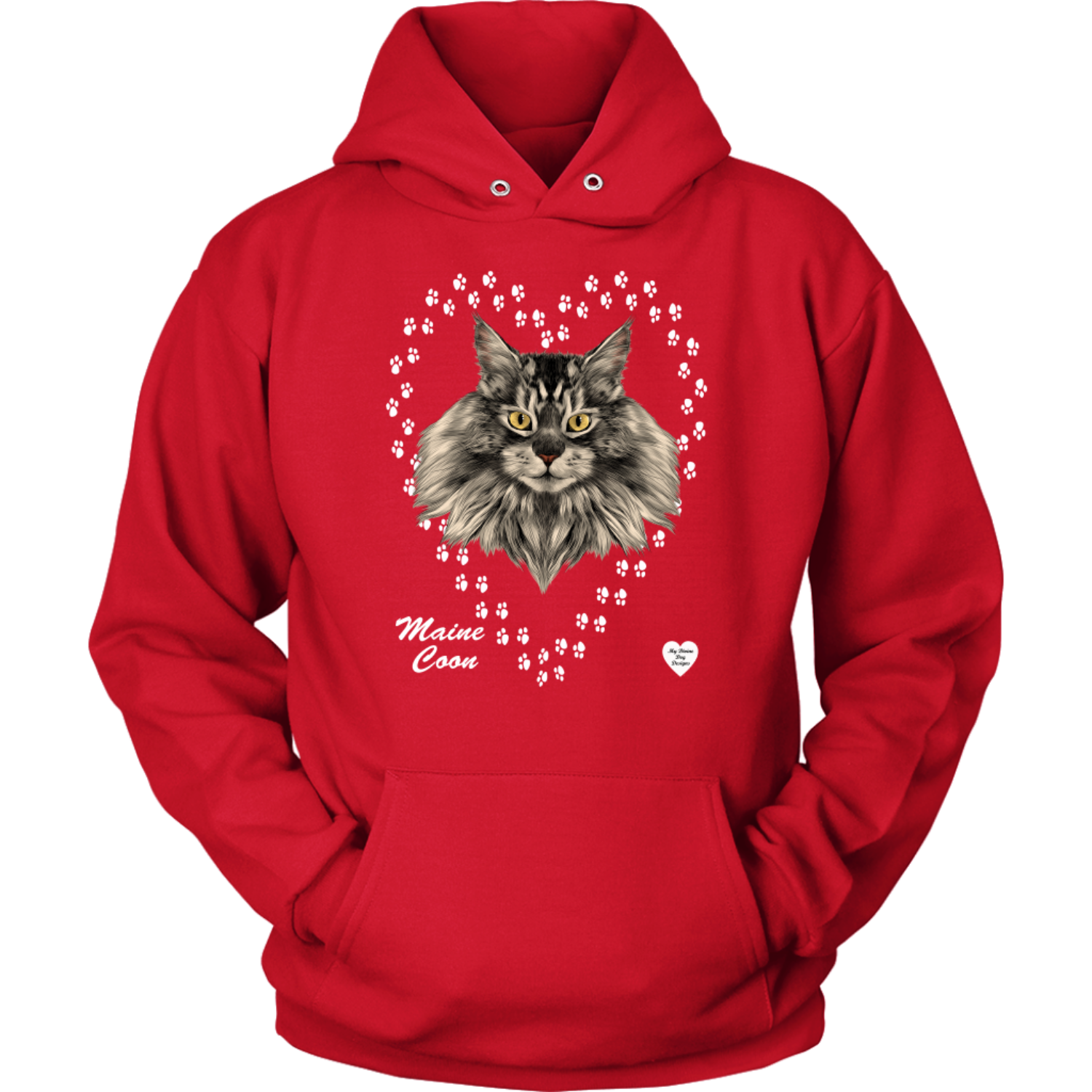 Maine Coon Cat In Heart Hoodie Red