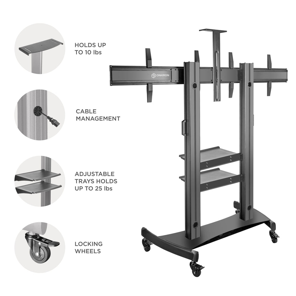 ONKRON Mobile TV Stand Dual TV Cart with Wheels for 40 ...