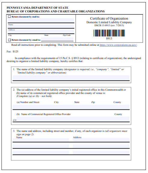 Pennsylvania LLC Order Form | DBI Global Filings, LLC – DBI Global Filings,  LLC (a 100% wholly-owned subsidiary of Delaware Business Incorporators,  Inc.)