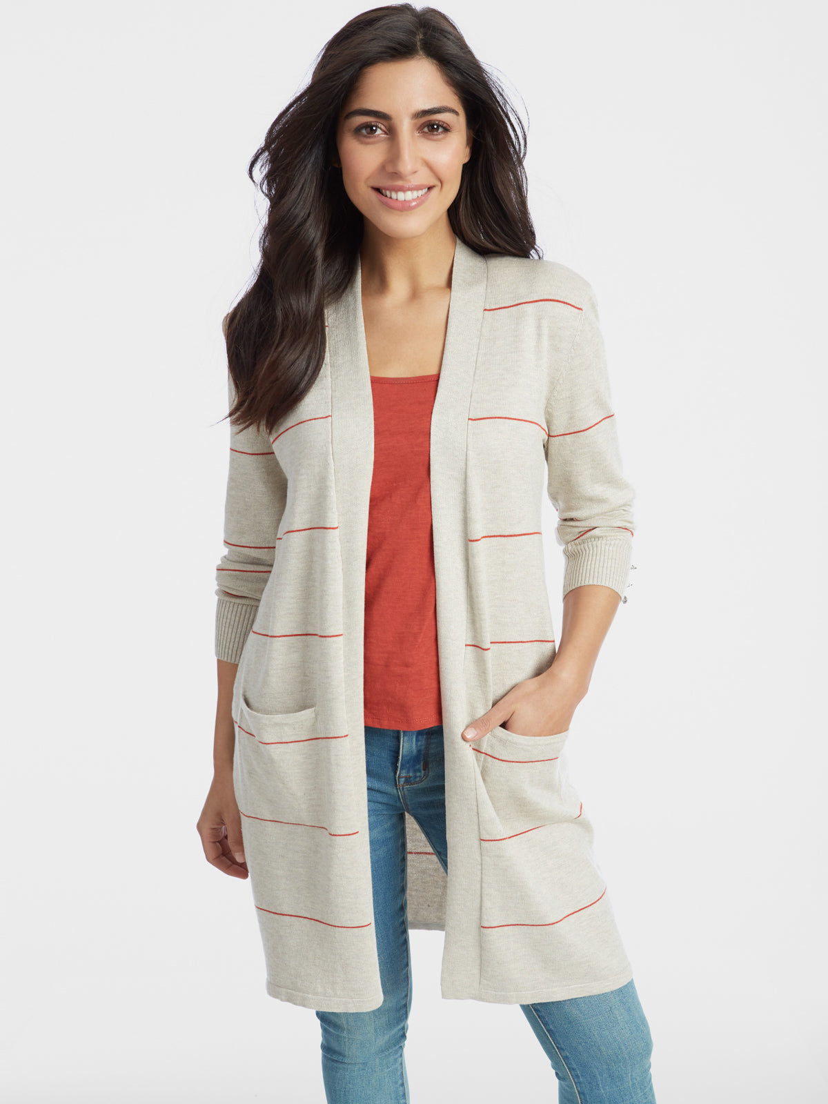 89th + Madison Striped Open Front Duster Cardigan with Pockets