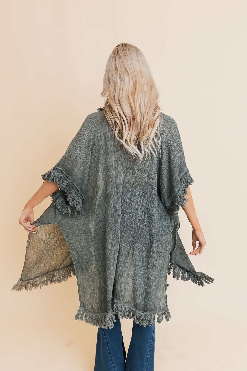 Sun Bleached Fringe Ruffle Kimono