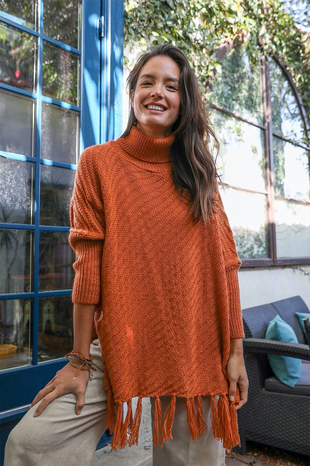 Roll-Neck Poncho Sweater