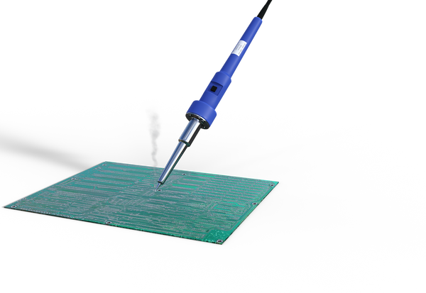 Soldering iron with a blue color ergonomic handle