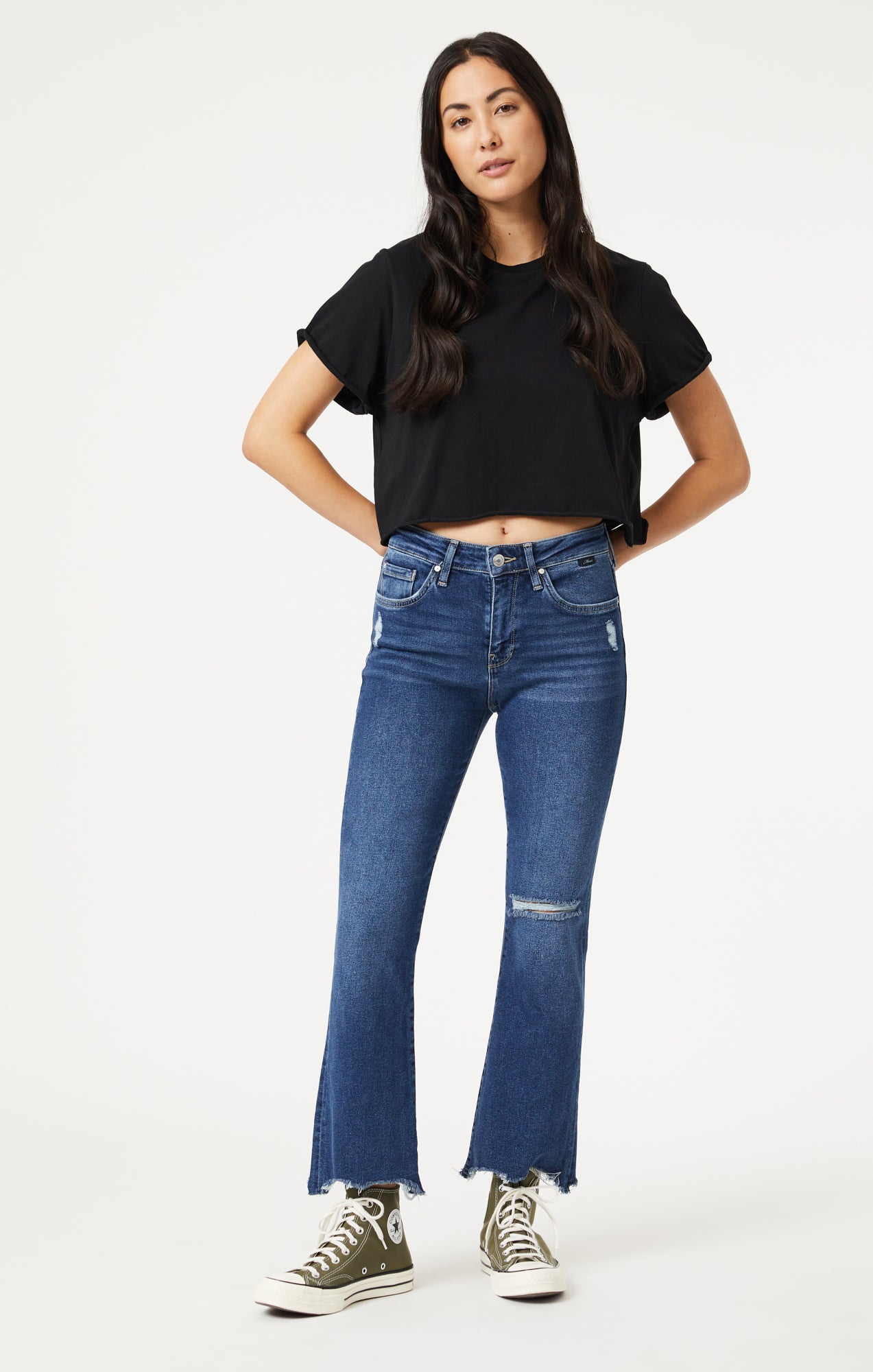 Light Blue Ripped Flare Jeans - Elze