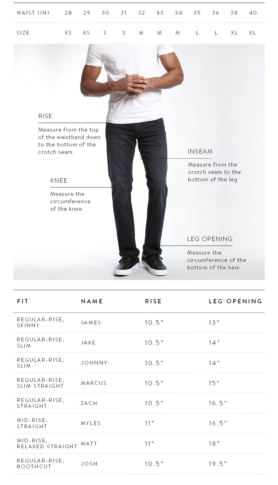 Men's Size Guide  Mavi Jeans Canada