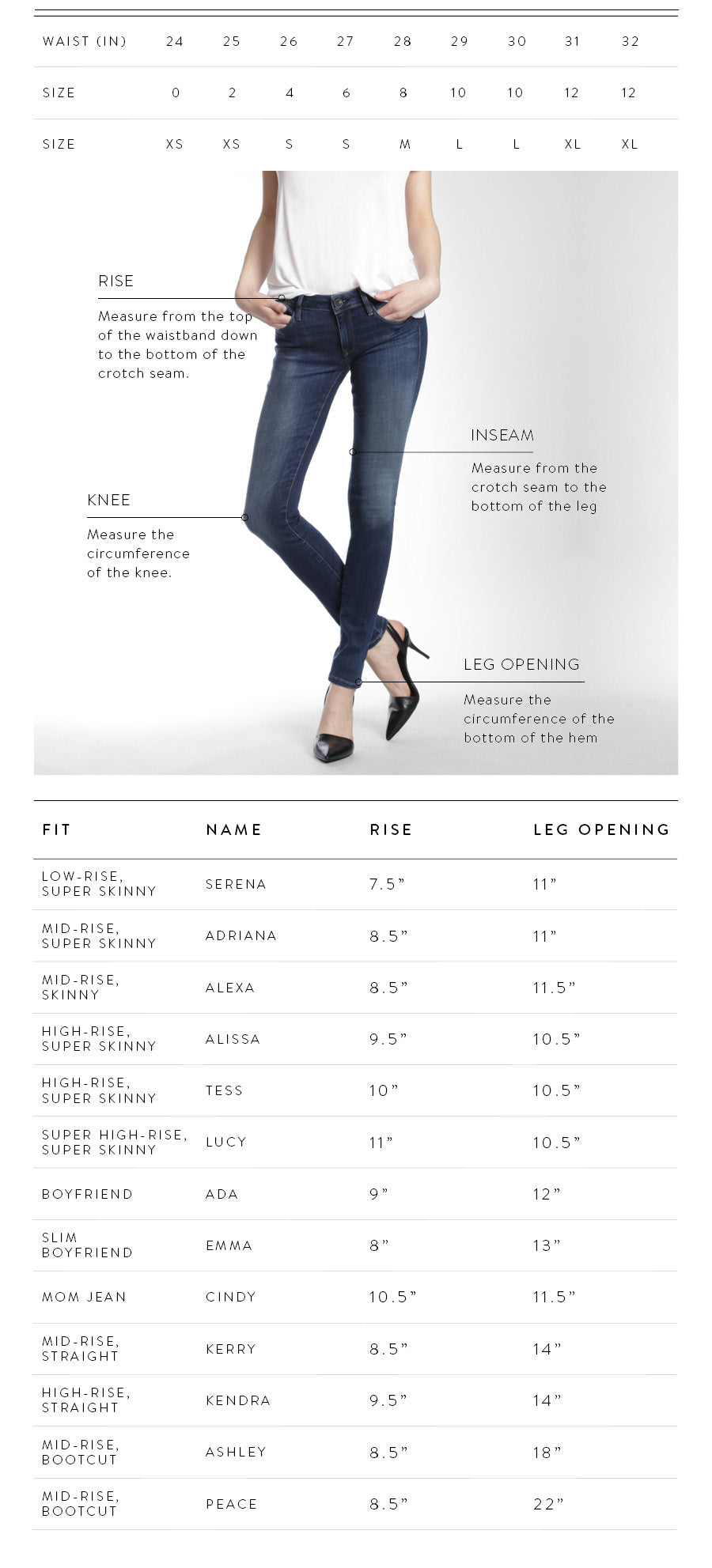 Mavi Maternity Jeans Size Chart