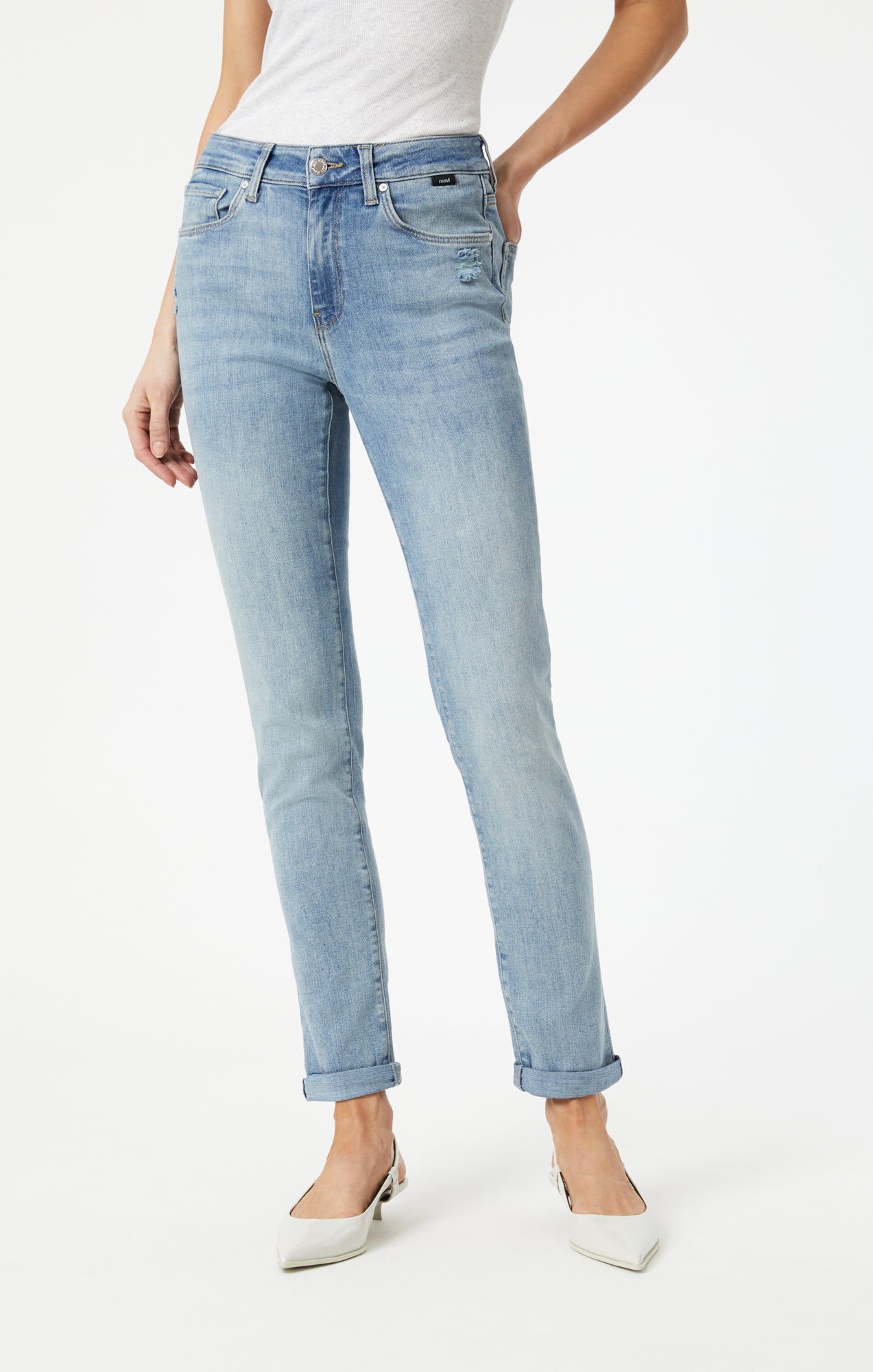 Mavi Women's Kathleen High Rise Slim Boyfriend Jeans In Light Grey Feather  Blue