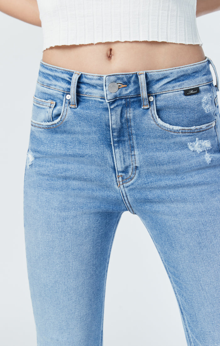 Charlena High Rise Risen Split Hem Flare Jeans (Light)