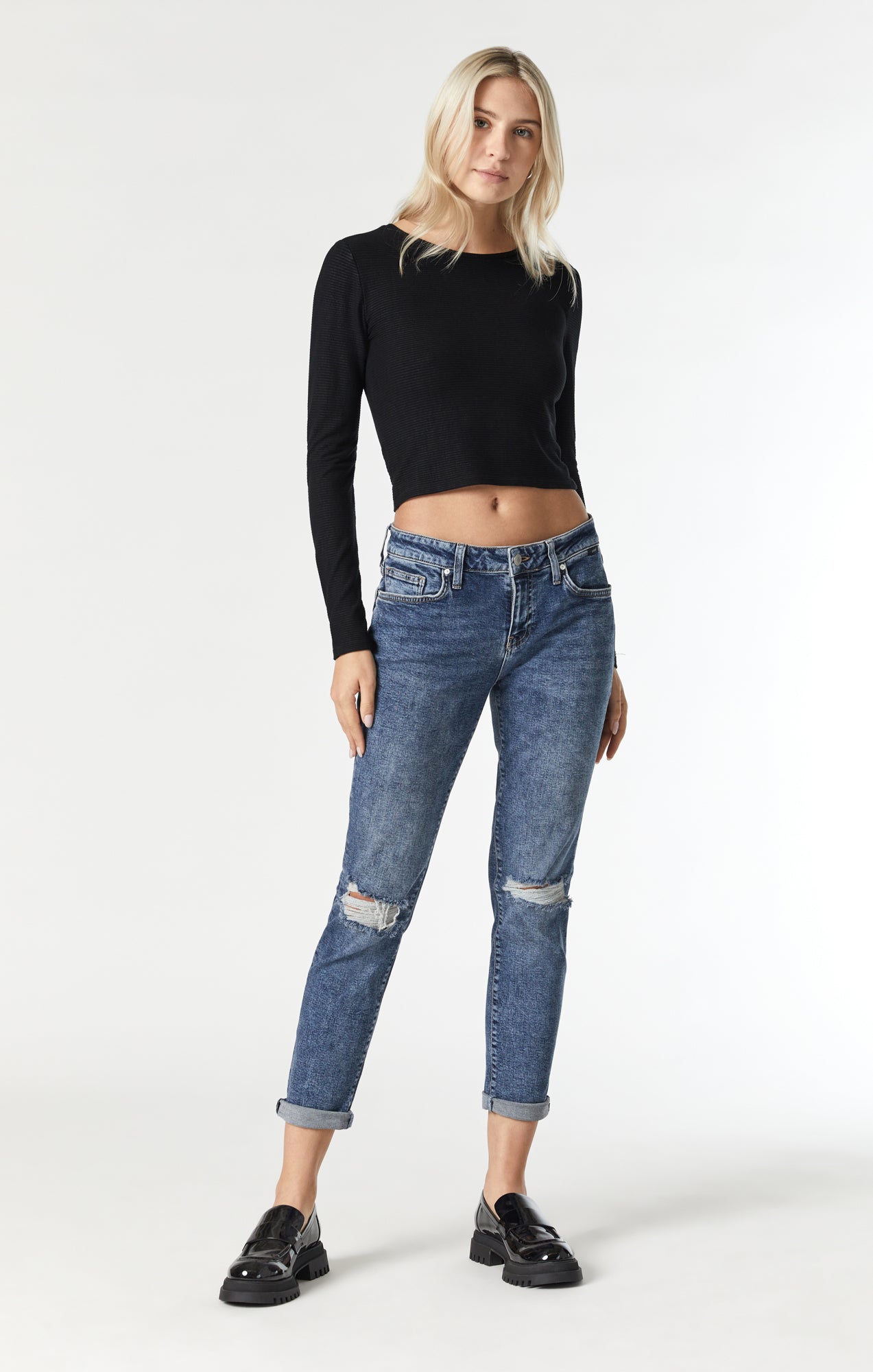 Mavi Women's Soho High-Rise, Girlfriend Jeans In Mid Disstressed