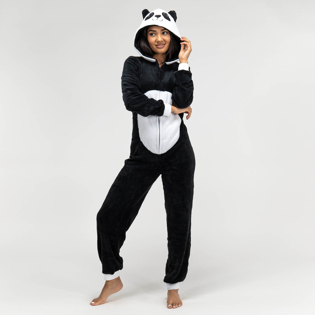 Animal Fleece-onesie voor Dames Panda, Maat: S-XL, Zwart / Wit– Big Bertha