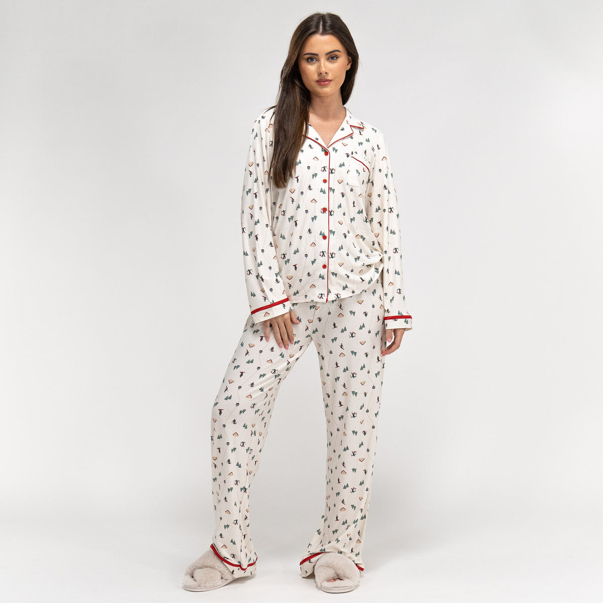 Frons Onrechtvaardig Verstikkend Jersey Dames Pyjama Skiscène, Maat: S-L, Wit / Rood– Big Bertha Original NL