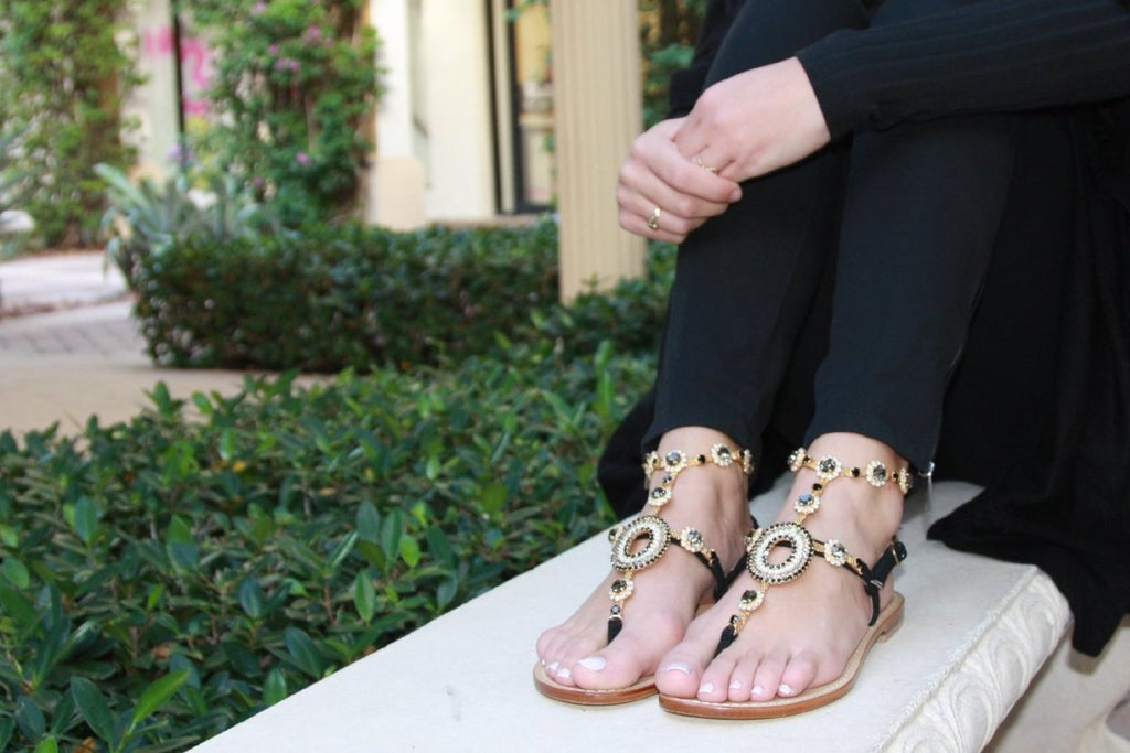 black jeweled sandals