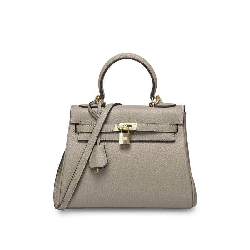 Ava Leather Padlock Handbag - Gold Hardware 25 cm - HandbagCrave UK