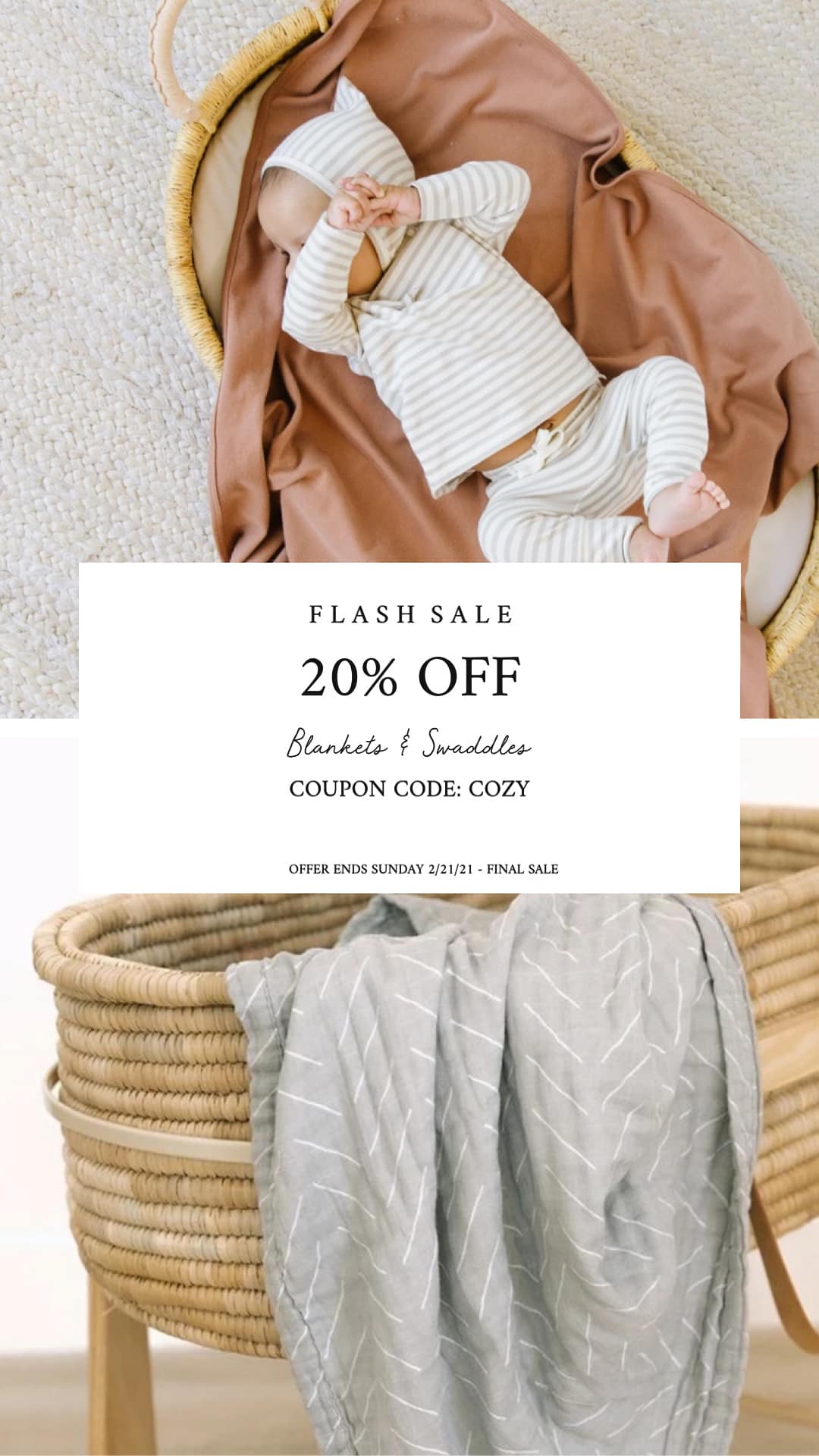 20% off all blankets and swaddles