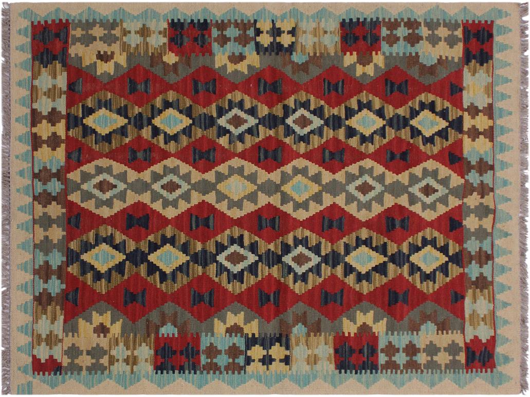Rug and Kilim's Distressed Style Gift-Size Rug in Beige-Brown, Red and Blue  Dots For Sale at 1stDibs